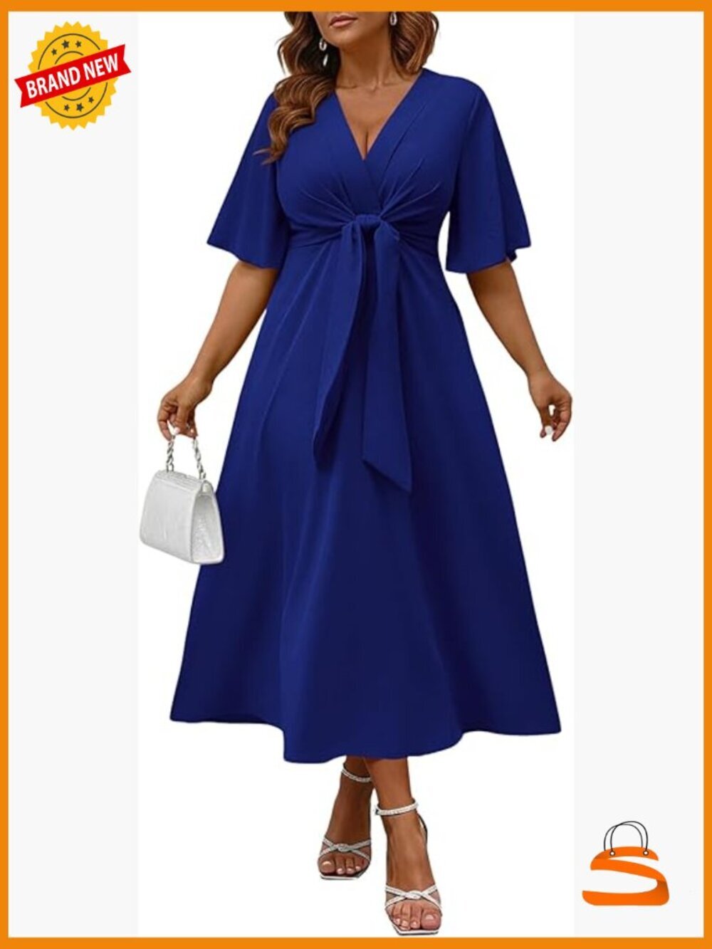 Elegant Tie Front V Neck Ruffle Sleeve A Line Maxi Dress
